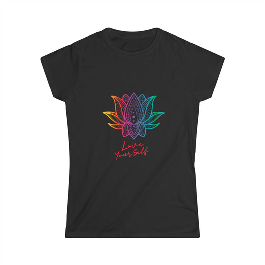 Rainbow Lotus Love Yourself Tee, Inspirational Women's Shirt, Positive Vibes Top, Mindfulness Gift, Yoga Apparel, Self-Love T-Shirt